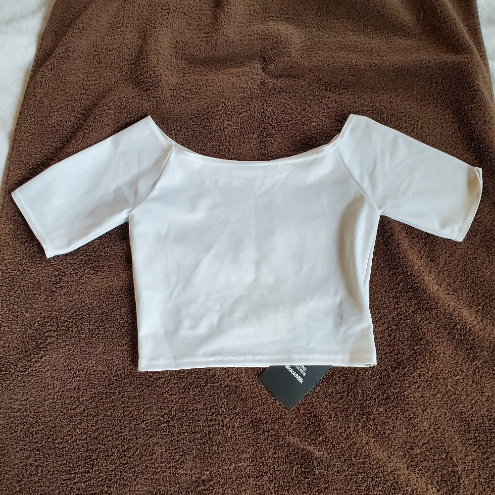 White Off the Shoulder Crop